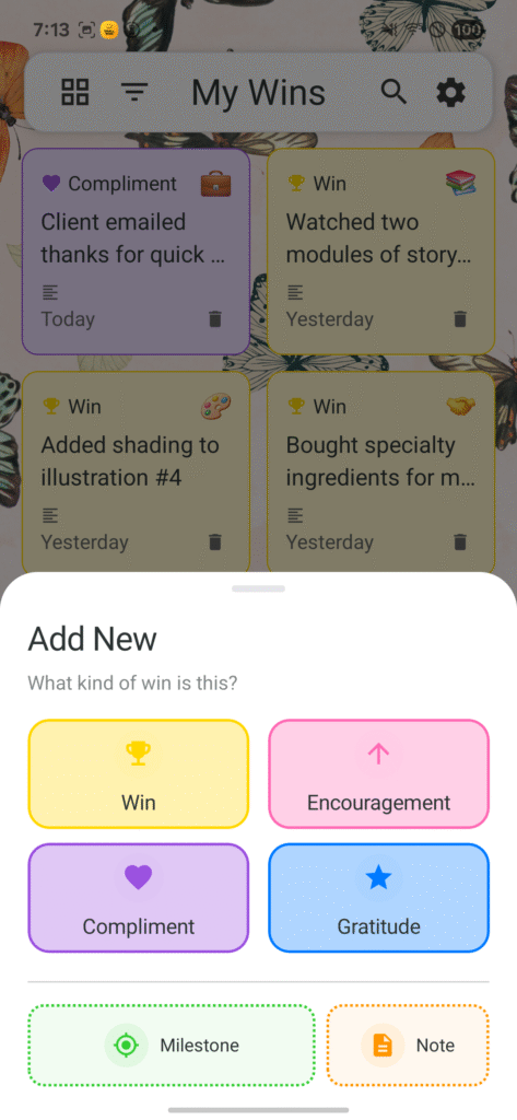  small wins method add new bottom sheet